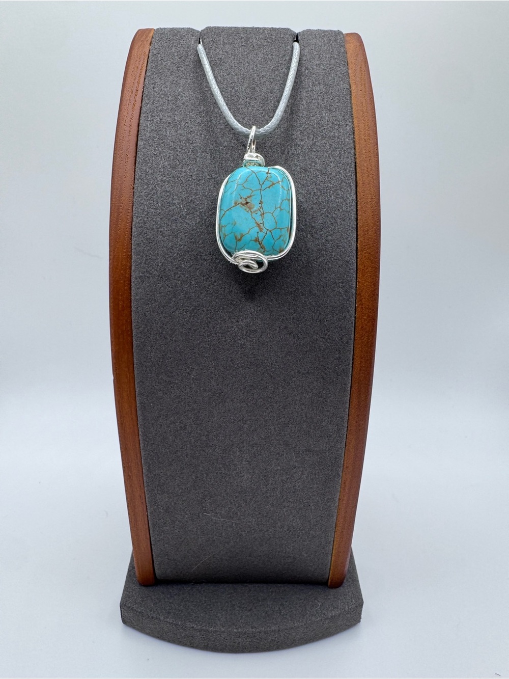 Handcrafted Turquoise Stone Wire-Wrap Pendant Necklace